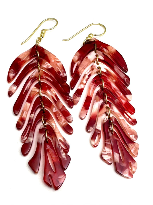 Acrylic Leaf Earring in Red