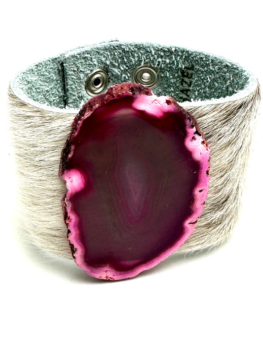 Leather Cuff with Pink Agate