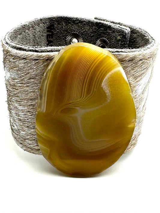 Leather Cuff with Yellow Agate