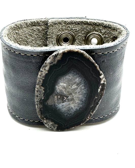 Leather Cuff with Grey Agate