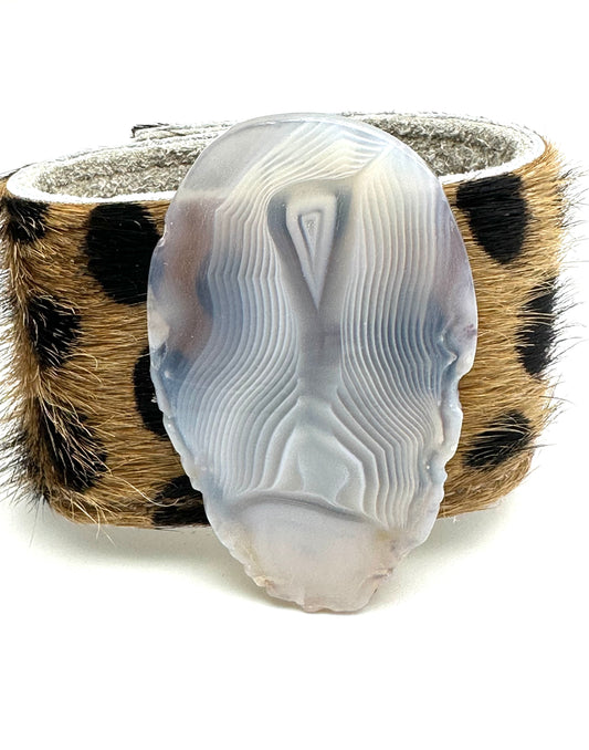 Leather Cuff with White Agate