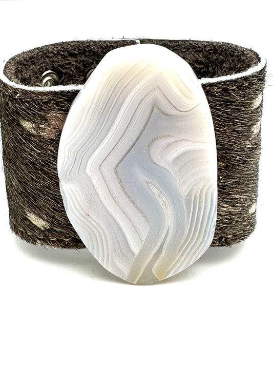 Leather Cuff with White Agate