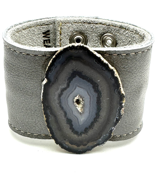 Leather Cuff with Grey Agate