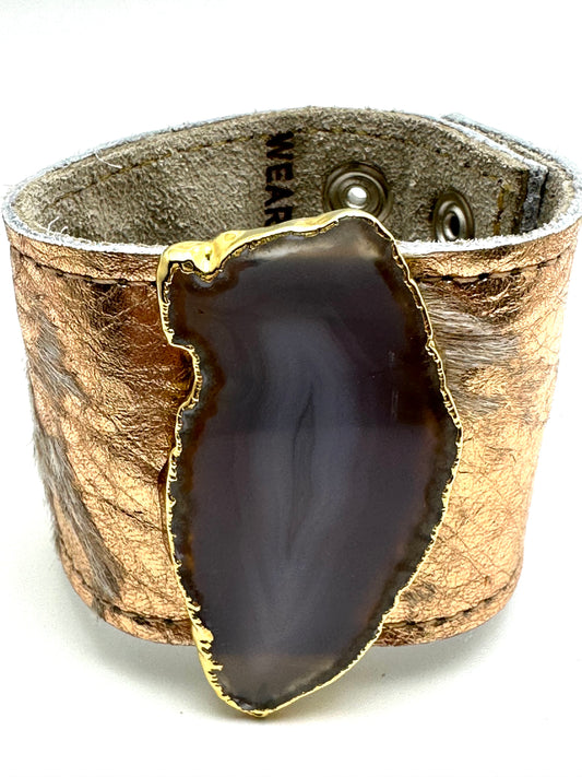 Leather Cuff with Gold Edged Brown Agate