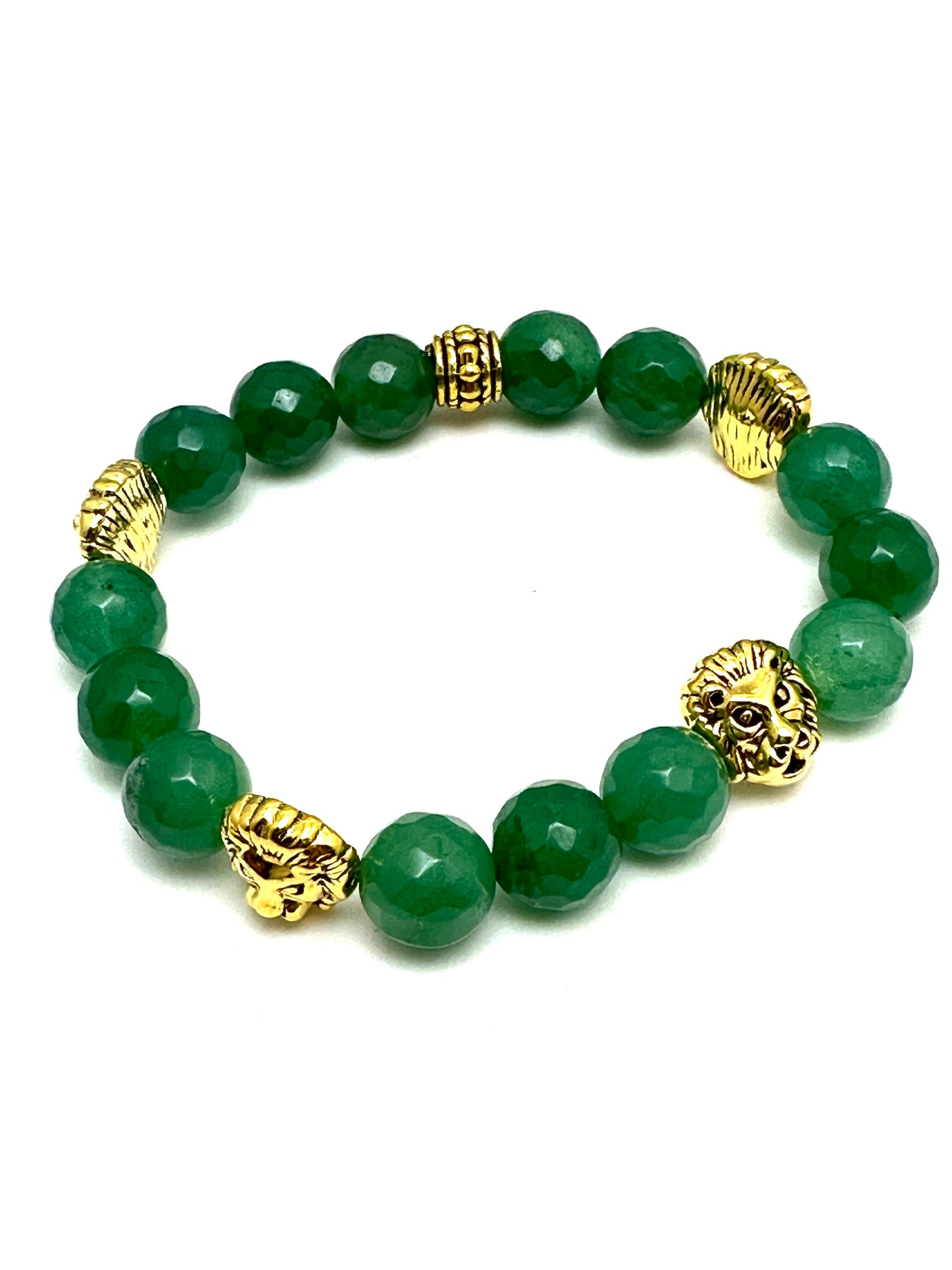 Green Jade Beaded Bracelet with Lion