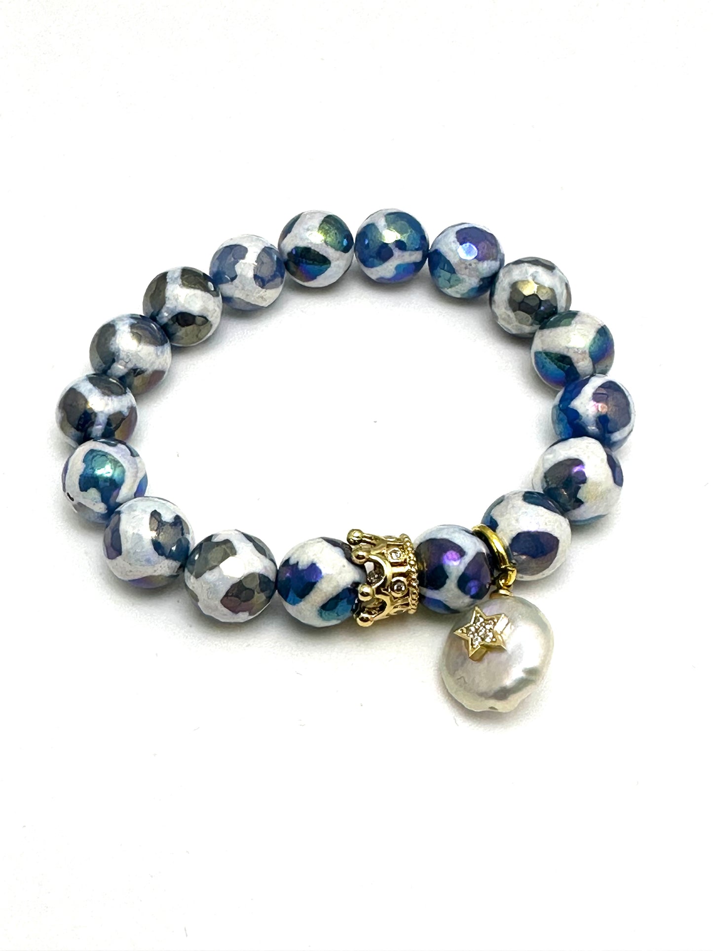 Blue Micro plated Tibetan  Beaded Bracelet Stack