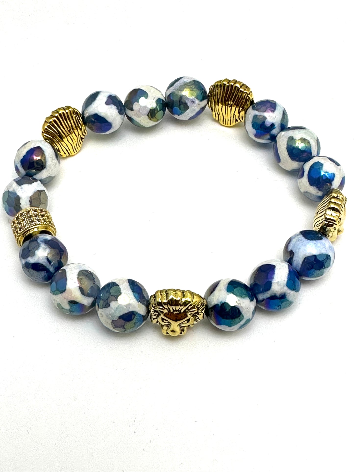 Blue Micro plated Tibetan  Beaded Bracelet Stack