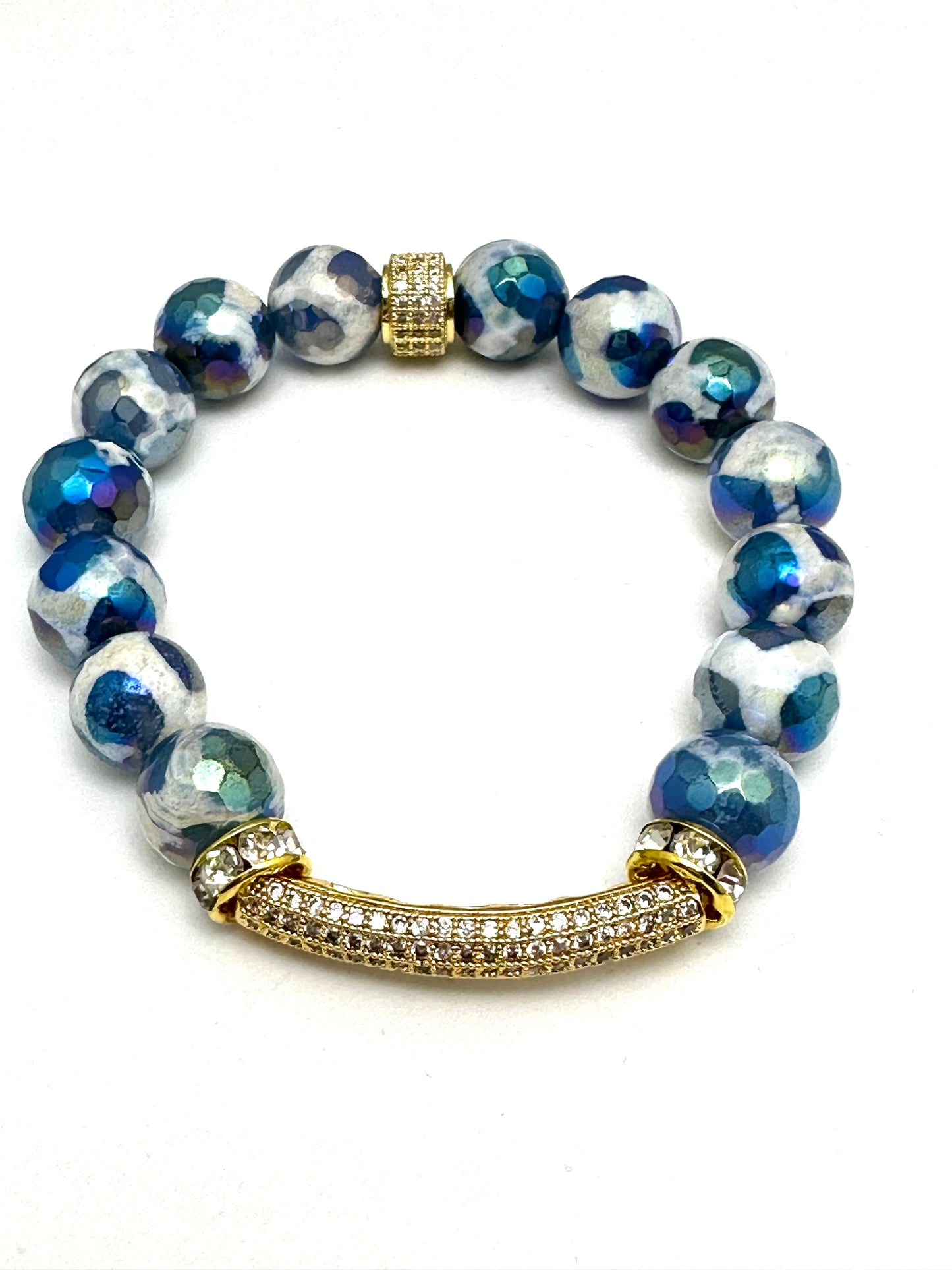 Blue Micro plated Tibetan  Beaded Bracelet Stack