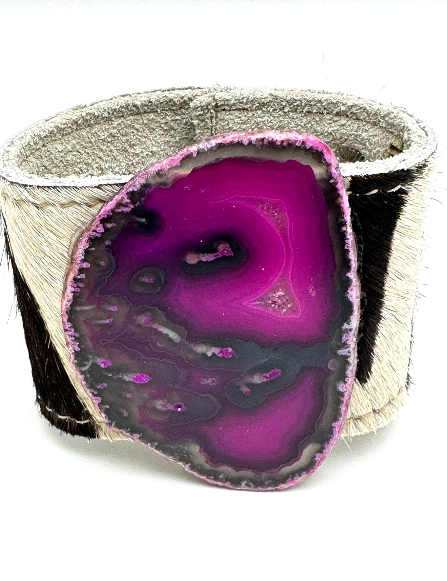 Leather Cuff with Pink Agate