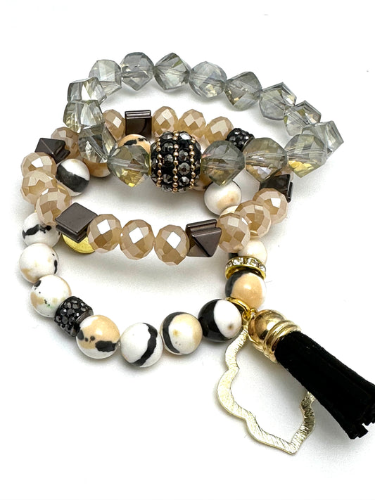 Caramel Tibetan & Crystal Stack