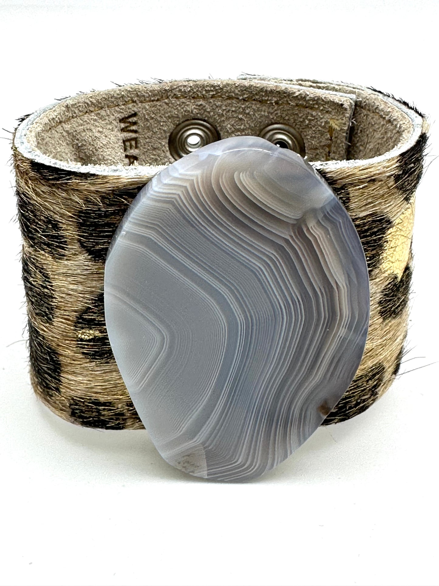 Leather Cuff with White Agate