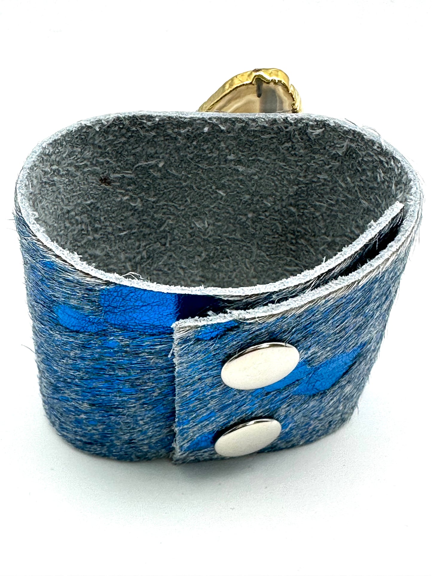 Leather Cuff with Gold Rimmed White Agate