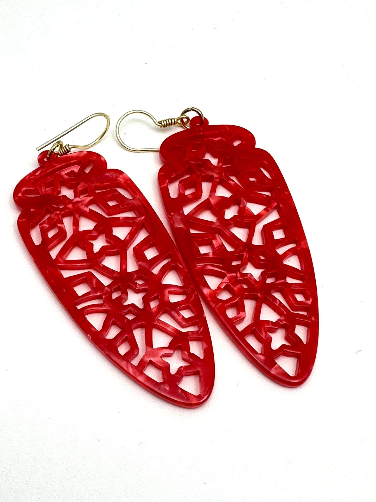 Red Tortoiseshell Drop Resin Acrylic Long Earrings