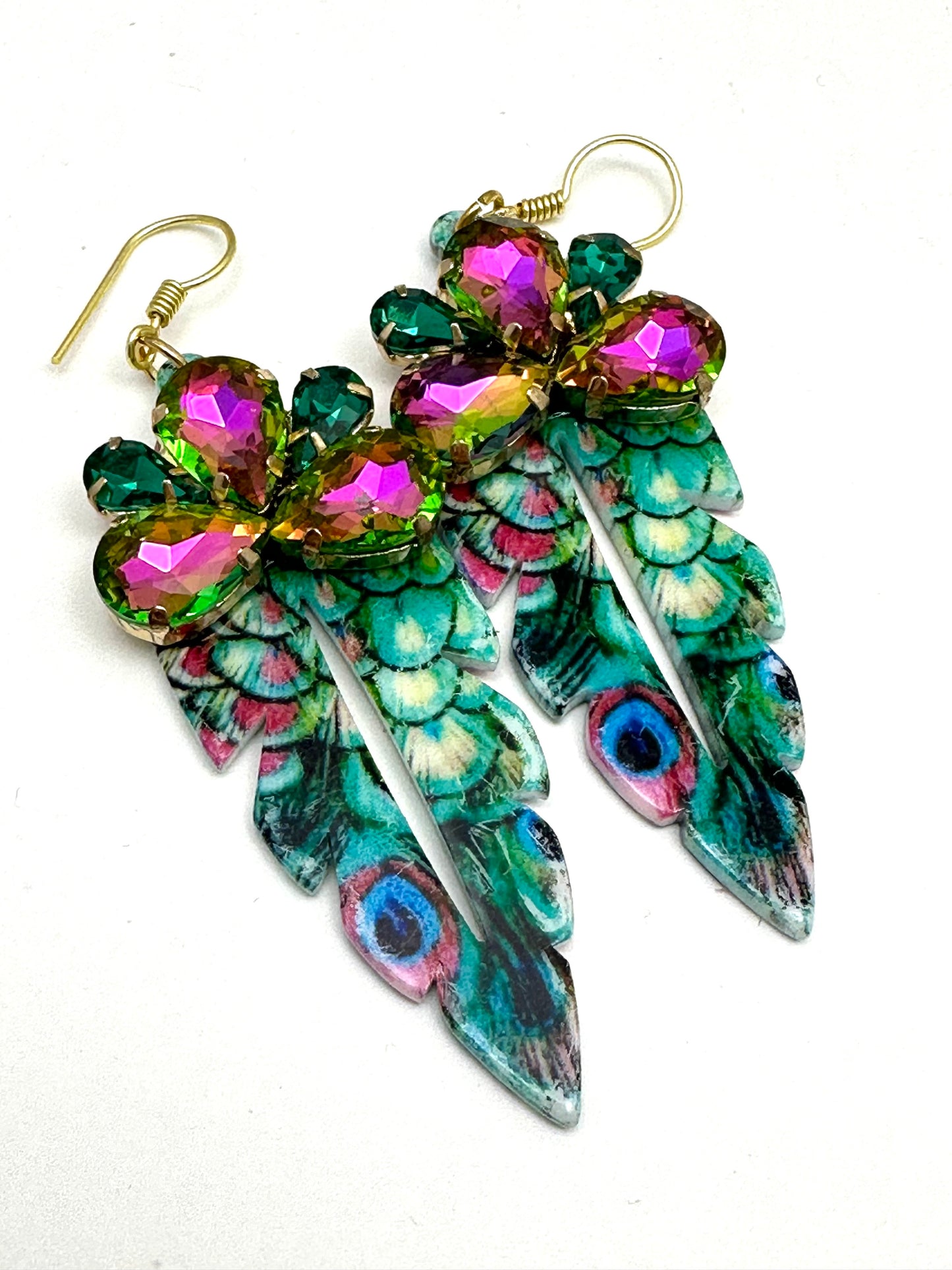 Green Peacock Drop Resin Acrylic Earrings