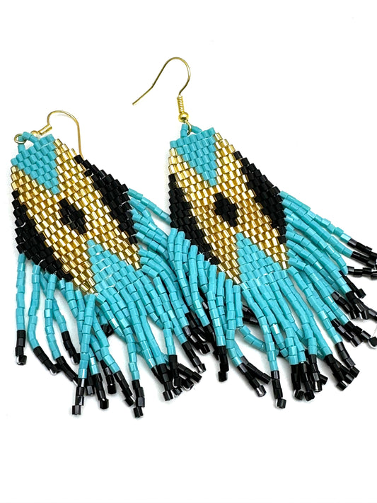 Turquoise and Black Beaded Earrings