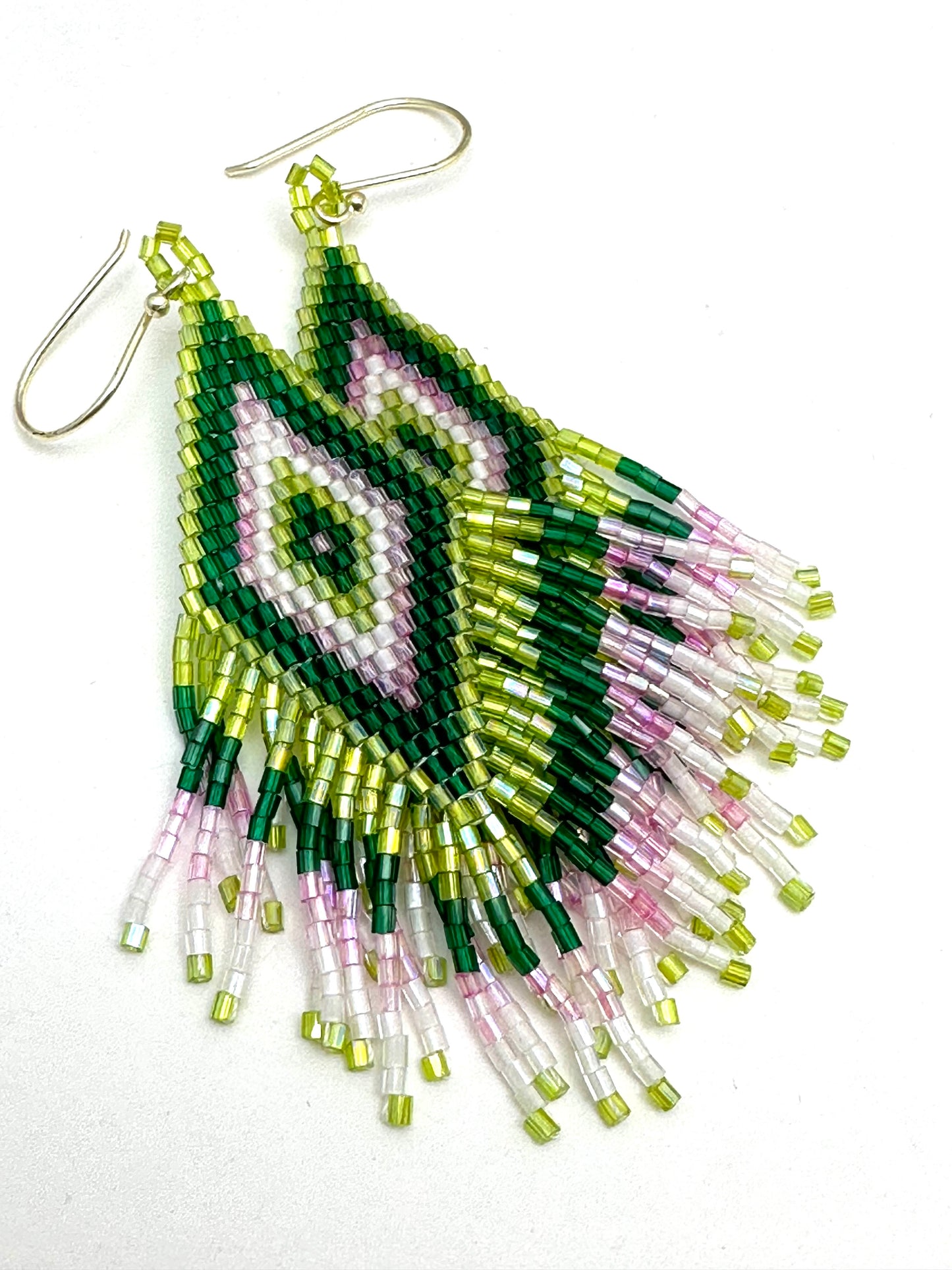 Green with Hint of Pink Beaded Earring