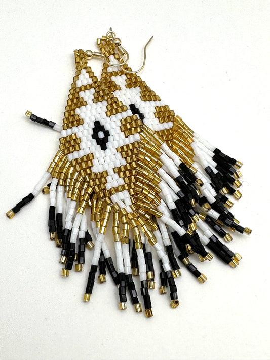 Gold and White With a Hint of Black Beaded Earrings