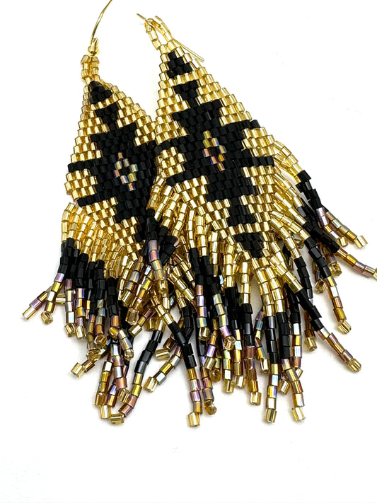 Gold and Black Beaded Earrings