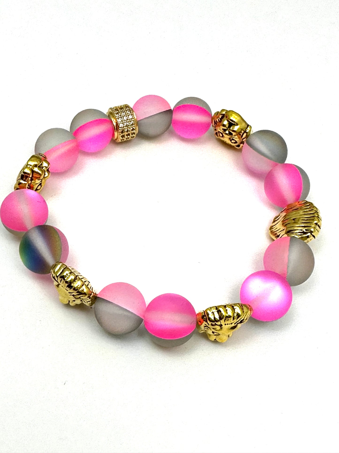 Pink Mermaid Beaded Bracelet with Lion