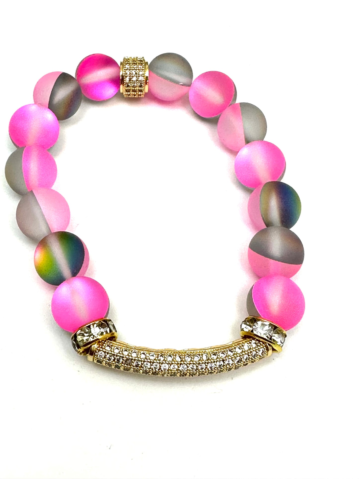 Pink Mermaid Beaded Bracelet with Pave’ Bar