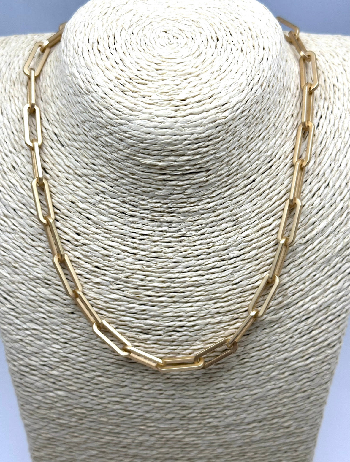 Large 16” Matte Gold Paperclip Chain Necklace