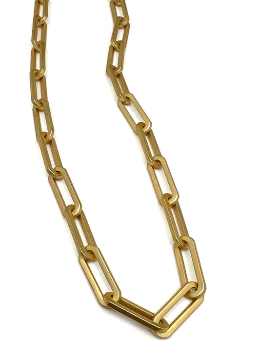 Large 16” Matte Gold Paperclip Chain Necklace