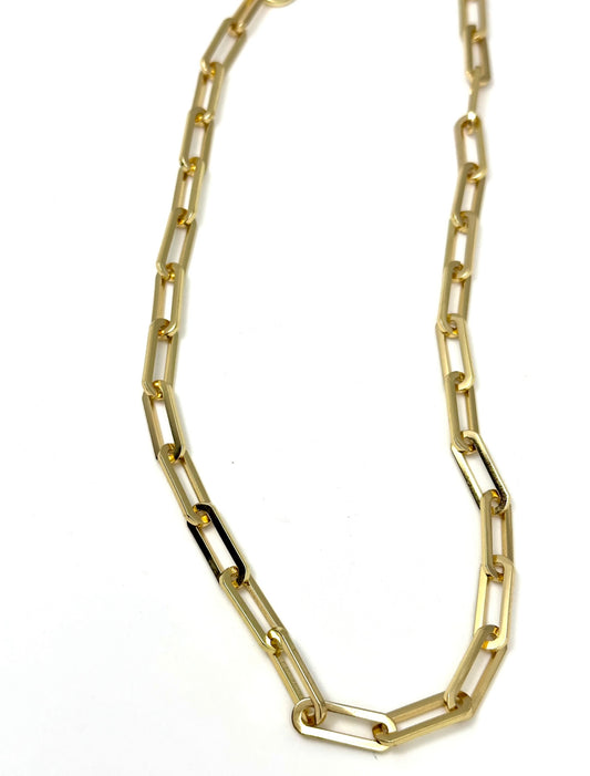 Large 18” Shiny Gold Paperclip Chain Necklace