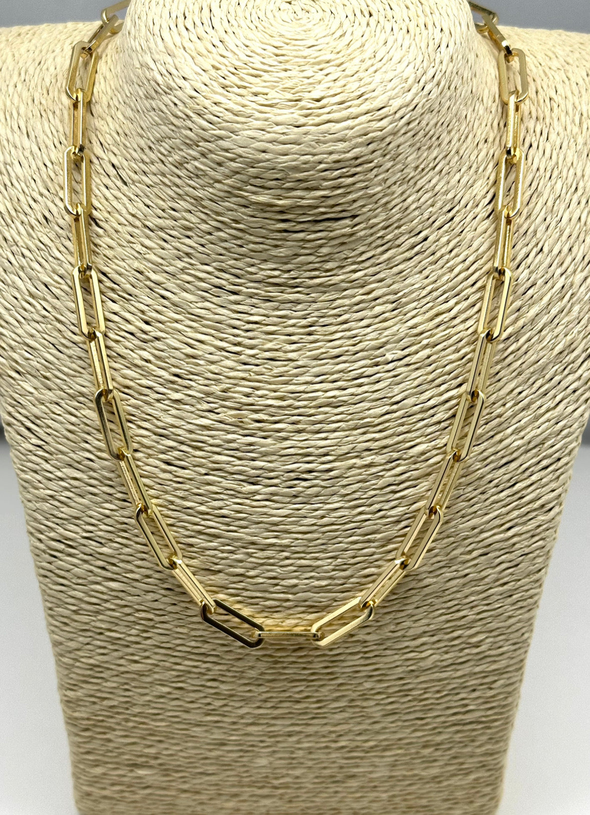 Large 18” Shiny Gold Paperclip Chain Necklace