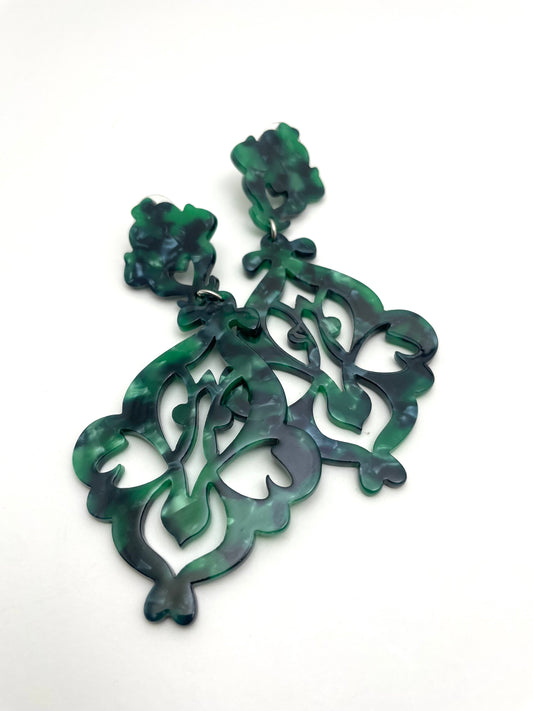 Green Tortoiseshell Resin Acrylic Earrings