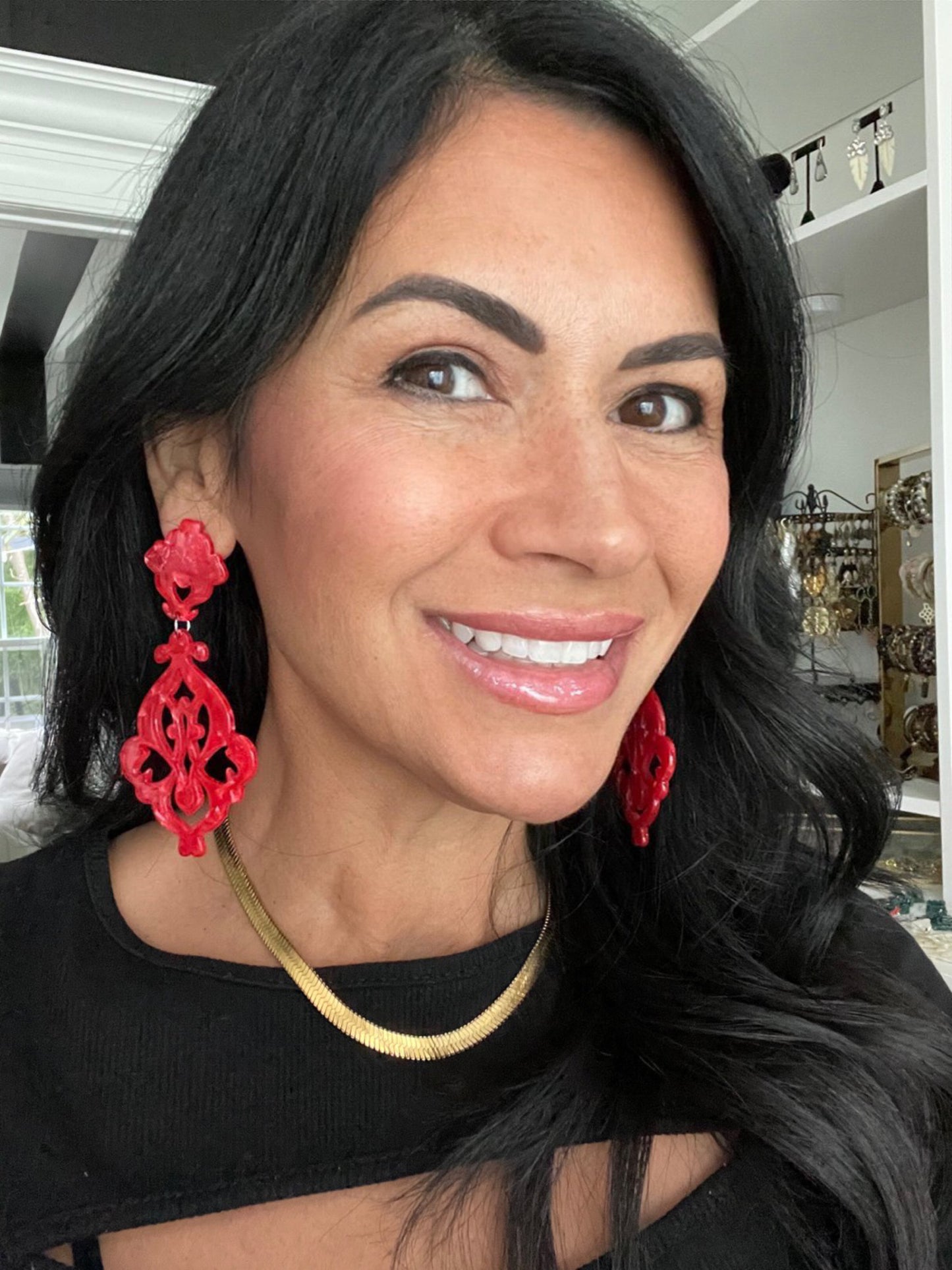 Red Tortoiseshell Resin Acrylic Earrings