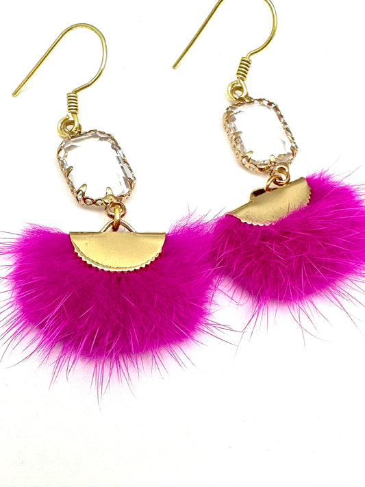 Fur Mink Hot Pink Earrings