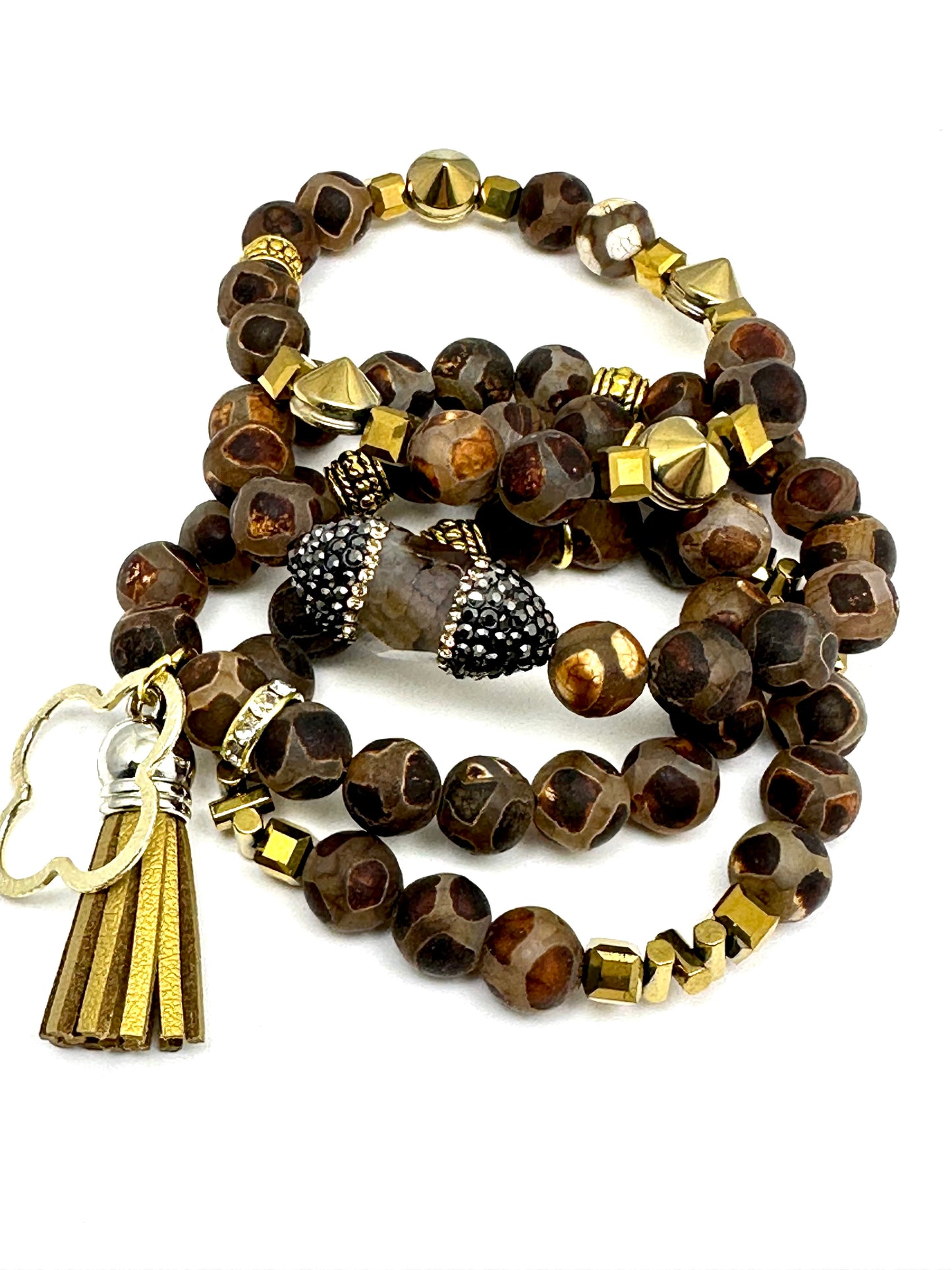 Brown Tibetan Beaded Bracelet with Brass Findings