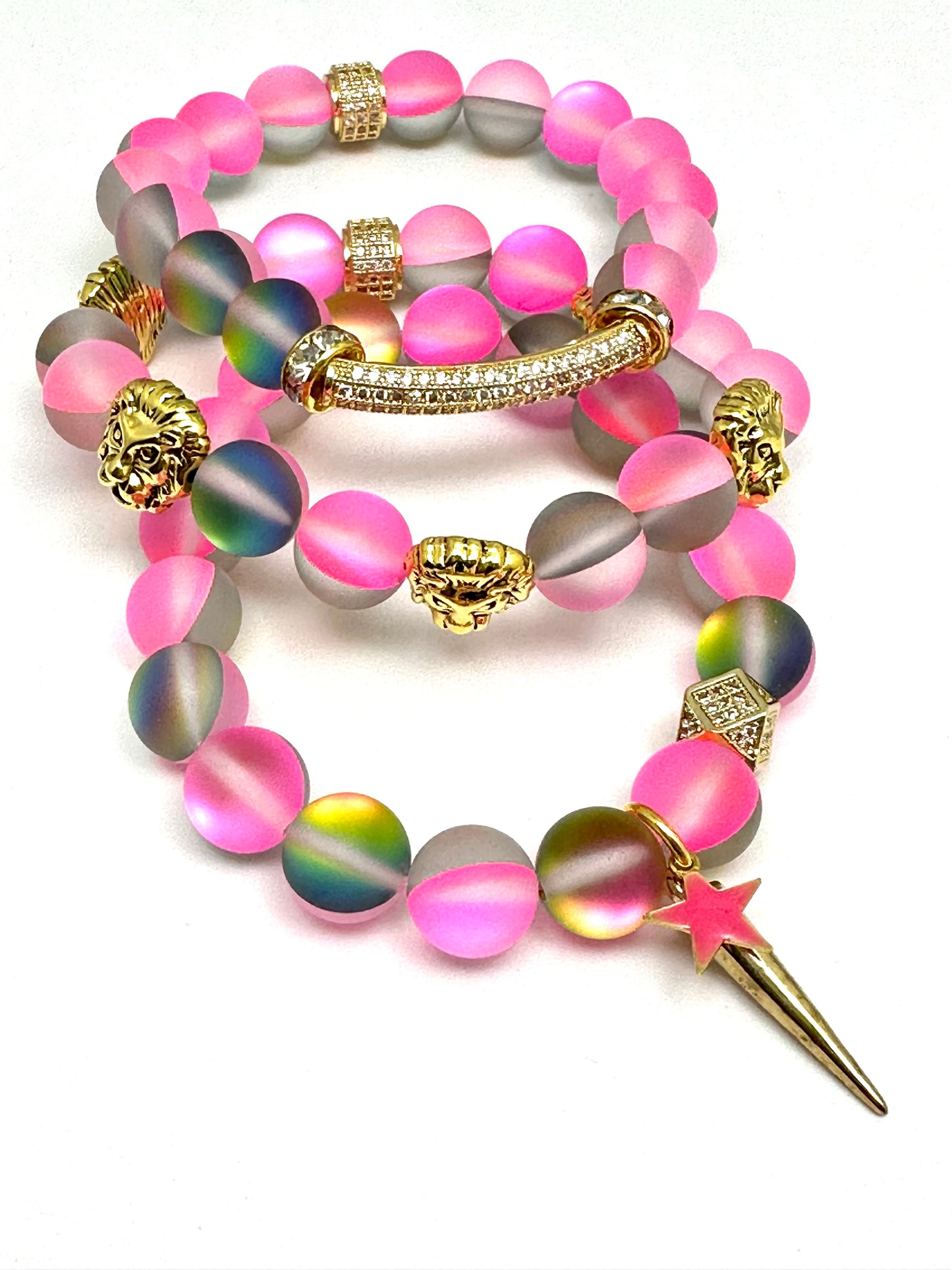 Pink Mermaid Beaded Bracelet Stack