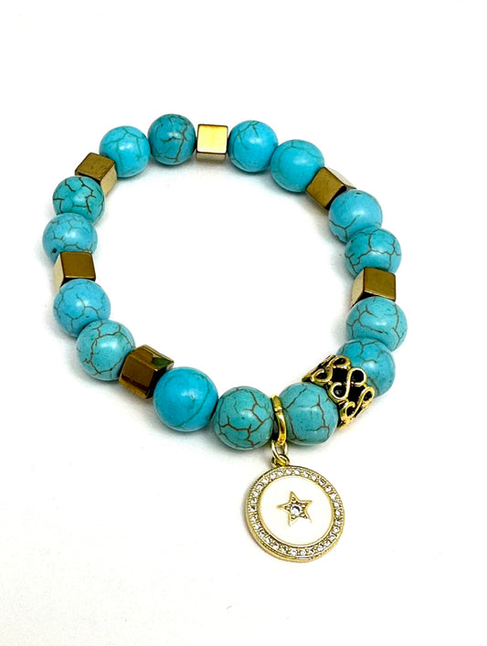 Turquoise Agate Beaded Bracelet with Square Findings