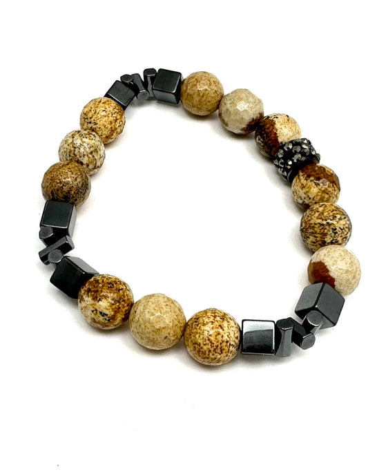 Wooden Beaded Bracelet with Hematite