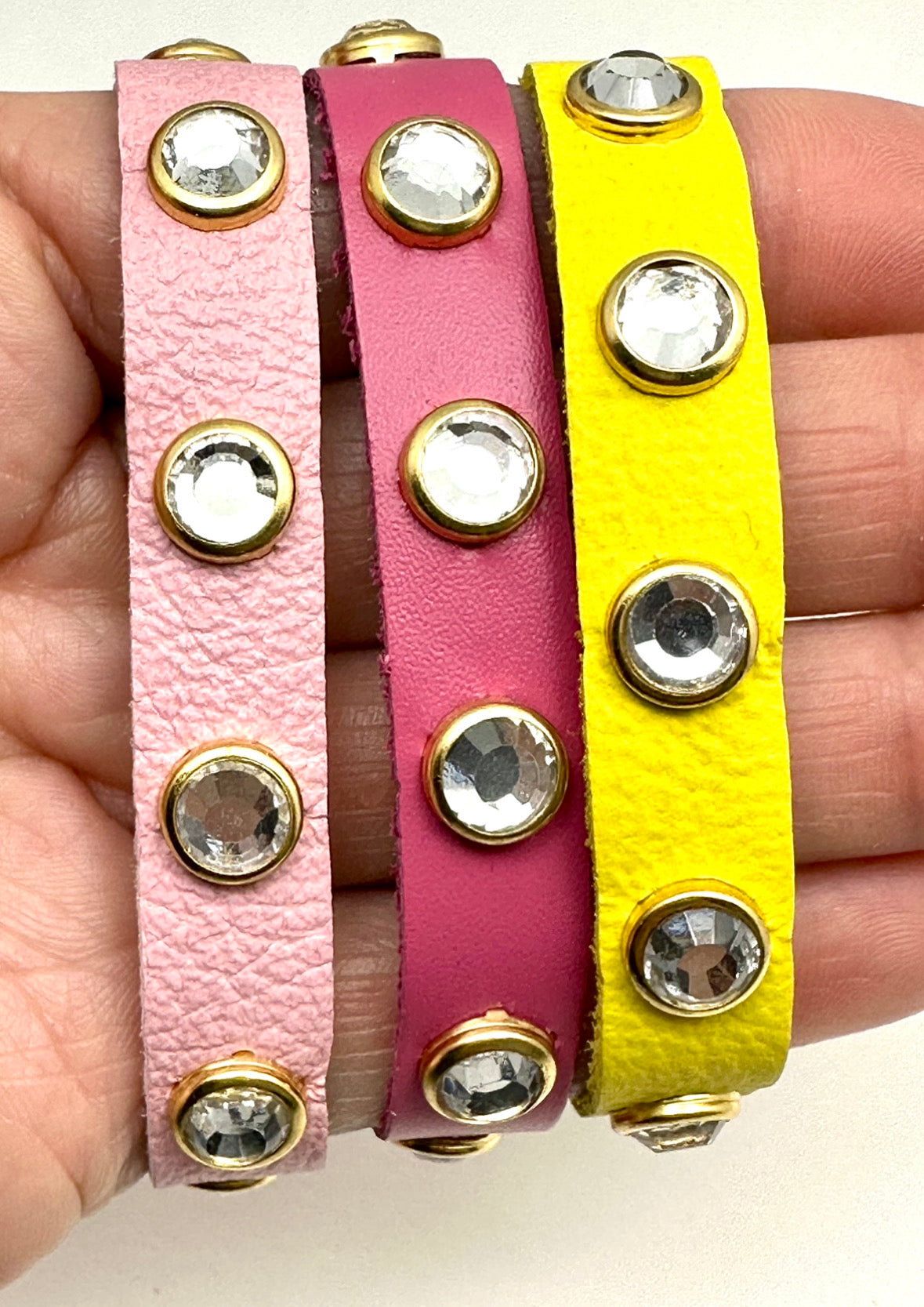 Yellow 1/2” Snap Leather with Zircon Gemstones