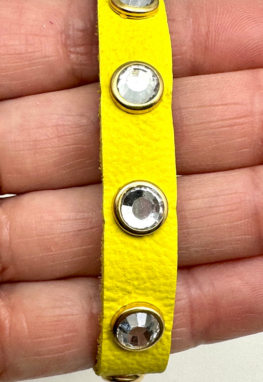 Yellow 1/2” Snap Leather with Zircon Gemstones