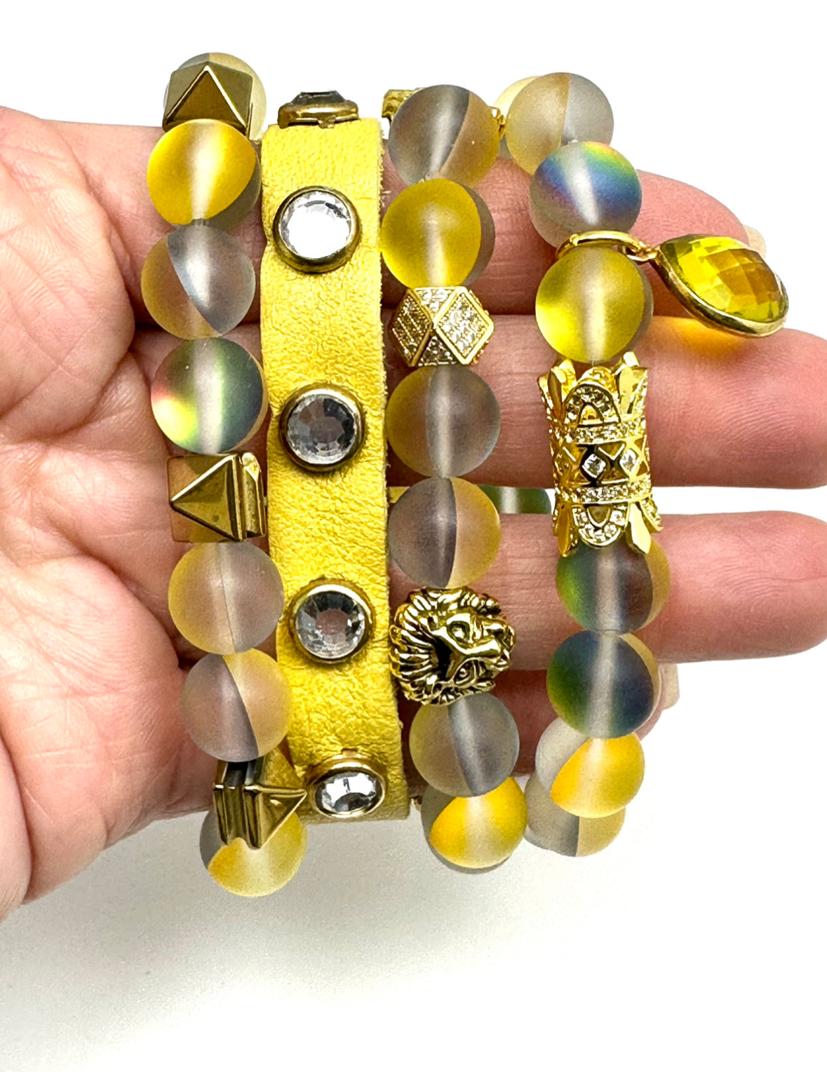 Yellow 1/2” Snap Leather with Zircon Gemstones