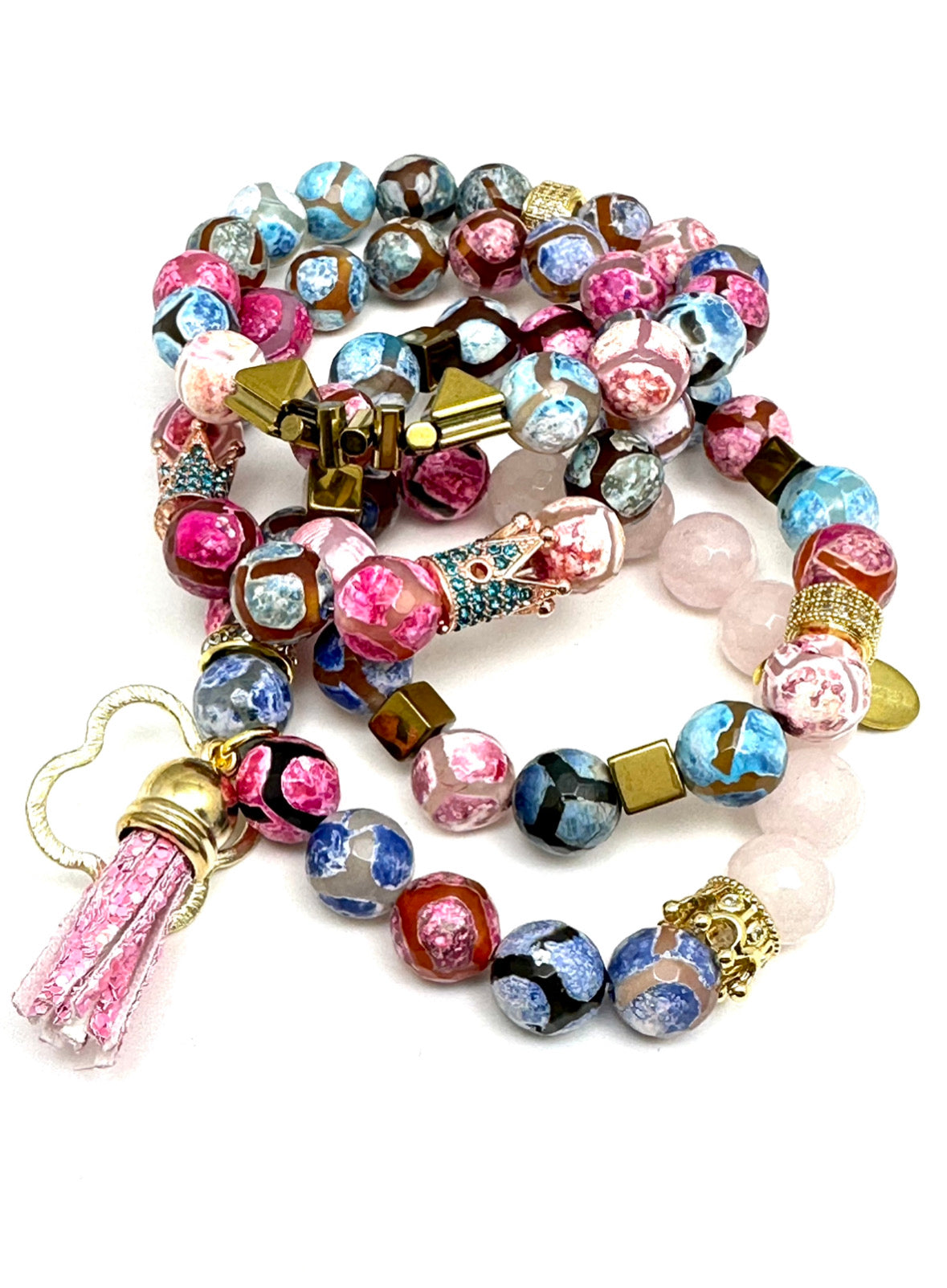 Multi Color Tibetan Beaded Bracelet Stack