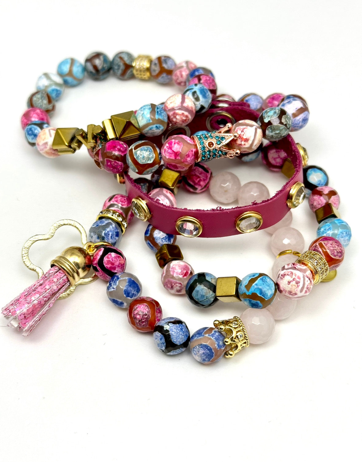 Multi Color Tibetan Beaded Bracelet Stack