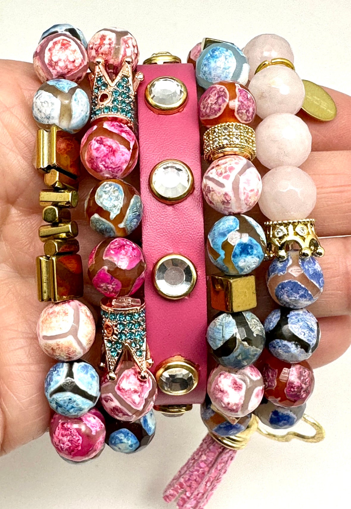 Pink 1/2” Snap Leather with Zircon Gemstone