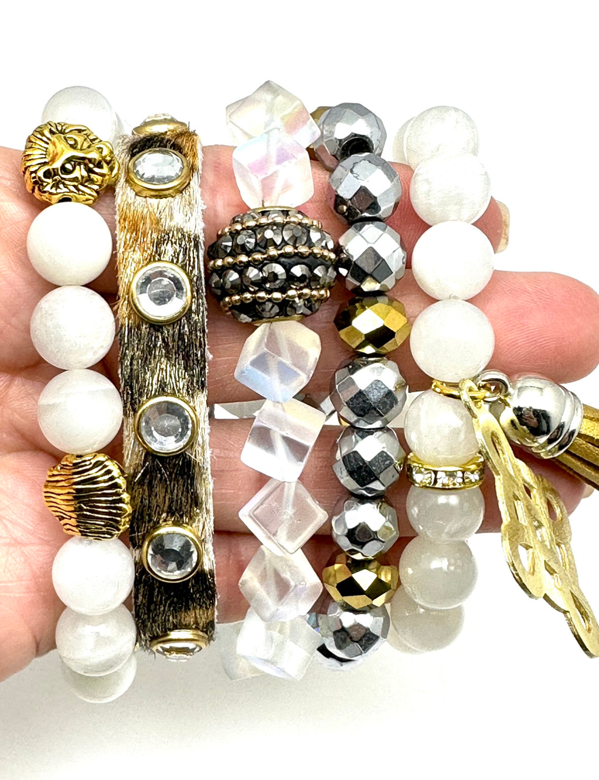 Silver and Gold Crystal Beaded Bracelet