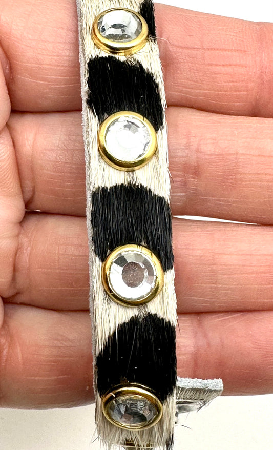 Zebra 1/2” Snap Rawhide Leather with Zircon Gemstone