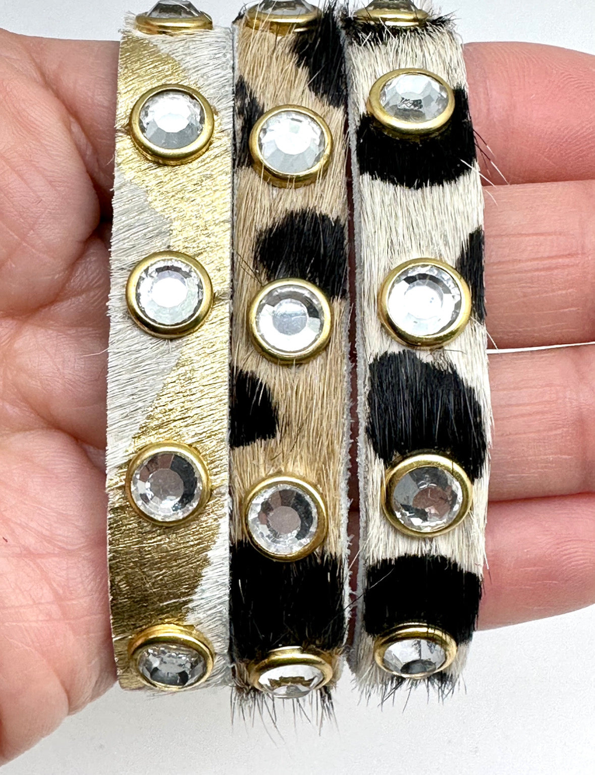 Zebra 1/2” Snap Rawhide Leather with Zircon Gemstone