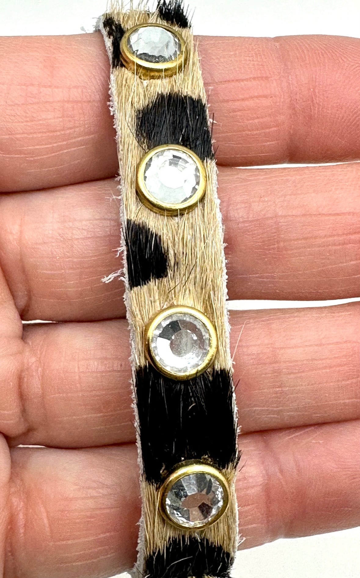 Cheetah 1/2” Snap Rawhide Leather with Zircon Gemstone