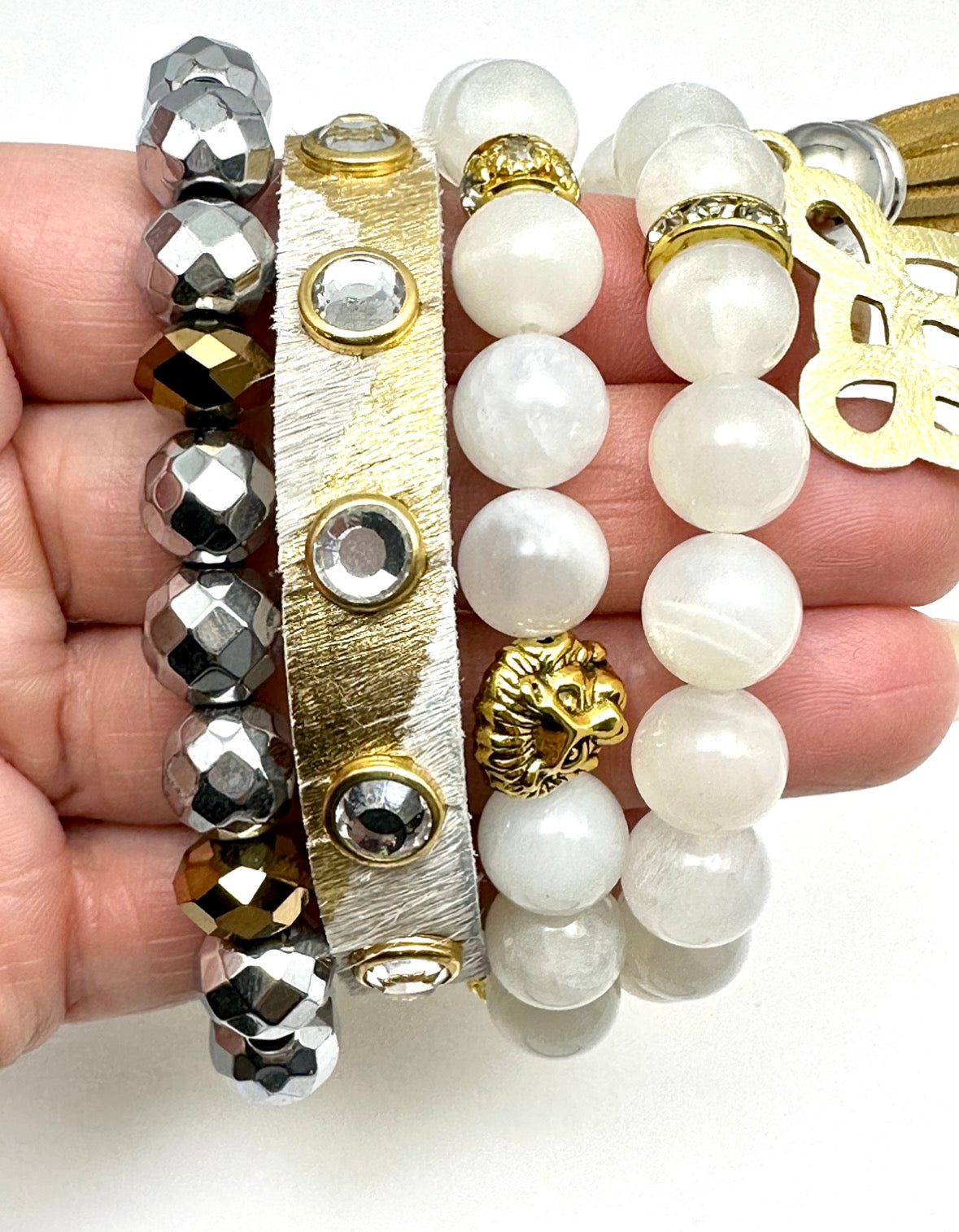 Silver and Gold Crystal Beaded Bracelet