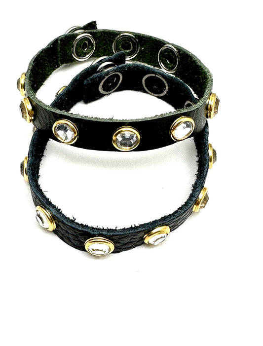 Black 1/2” Snap Leather with Zircon Gemstone