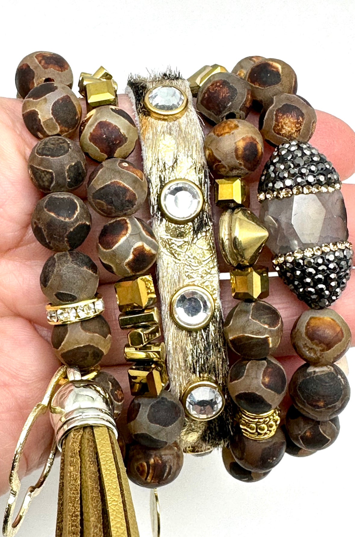 Brown Tibetan Beaded Bracelet with Brass Findings