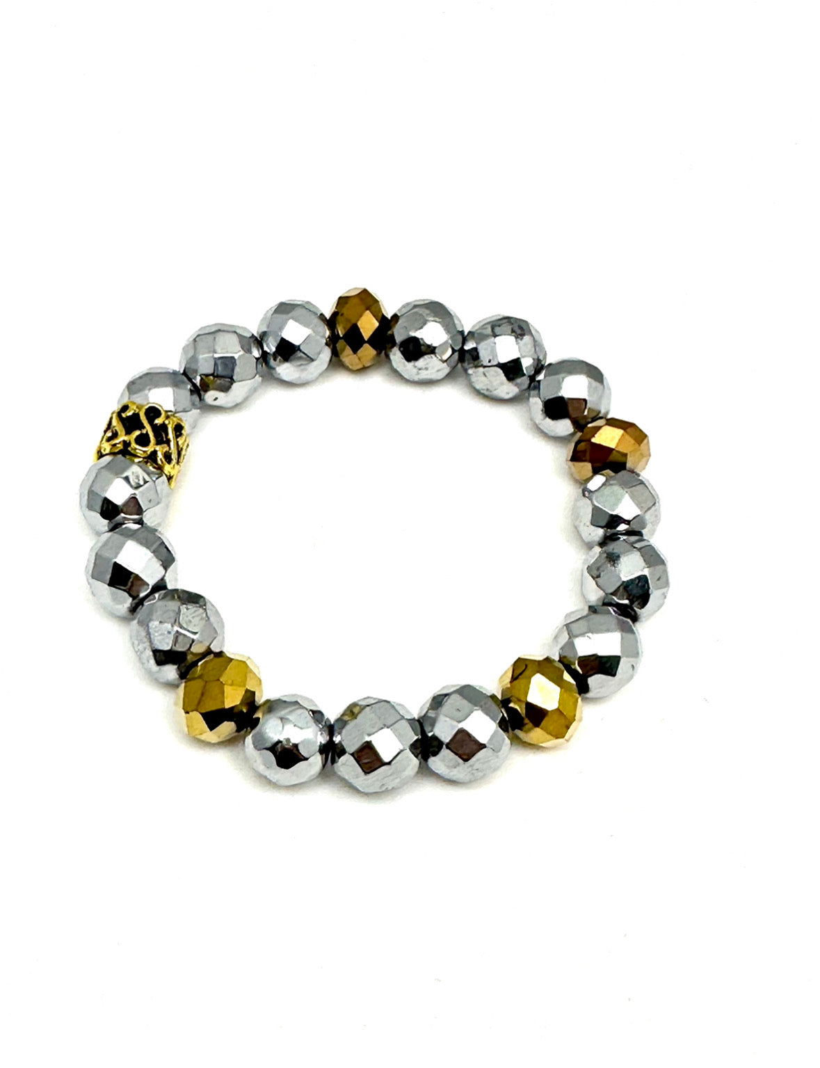 Silver and Gold Crystal Beaded Bracelet