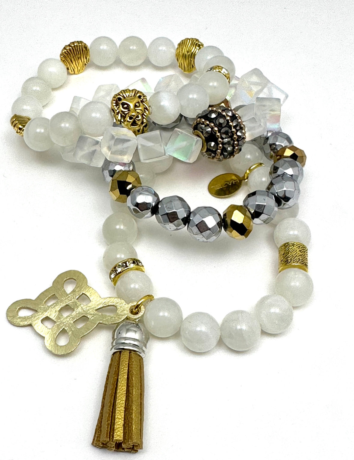 Silver and Gold Crystal Beaded Bracelet